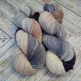 hand dyed yarn worsted weight, hand painted yarn,tan gray cream