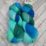 hand dyed yarn worsted weight,  water greens and blues
