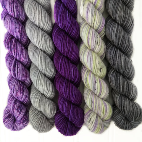 Purples and Grays Mini Skein Set of 5 OOAK