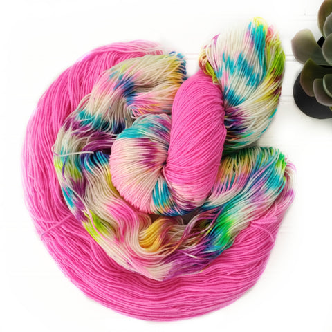 Bright Pink Rainbow Dapples  - Squishy Sock